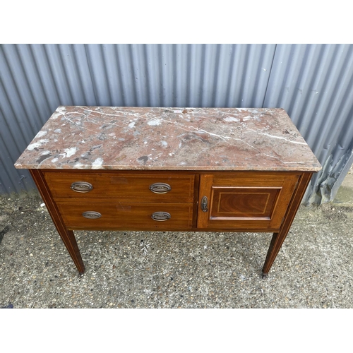 147 - An Edwardian mahogany inlaid washstand with red marble top  110x52x90