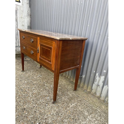 147 - An Edwardian mahogany inlaid washstand with red marble top  110x52x90