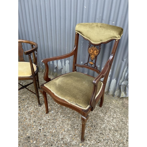 152 - A mahiagny elbow chair, corner chair and an inlaid salon chair