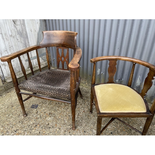 152 - A mahiagny elbow chair, corner chair and an inlaid salon chair