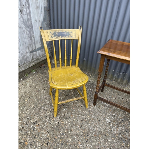 155 - Painted chair, barley twist table and two teak side tables