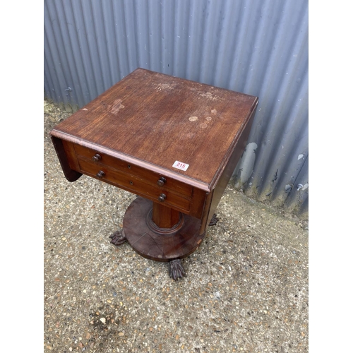 215 - A victorian drop leaf pedestal work table with two drawers and two dummy drawers