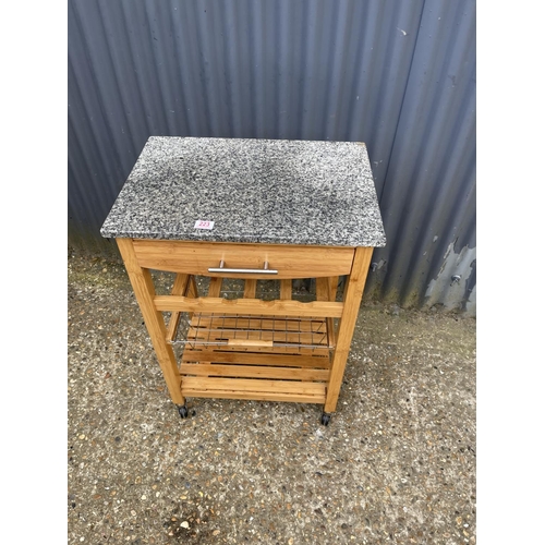 223 - A modern light oak kitchen trolley with granite top 60x40x85