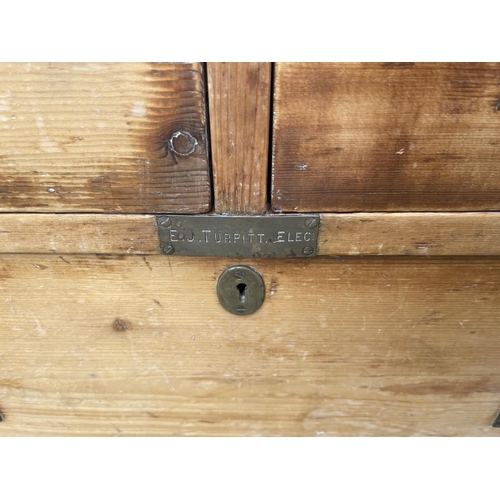 30 - A military style pine chest of three drawers with plaque for EJ PURPITT