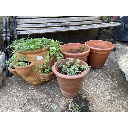 350a - Strawberry planter and three terracotta pots