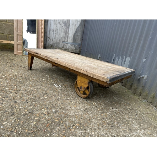 39 - An upcycled vintage market barrow coffee table 120x 57x 30