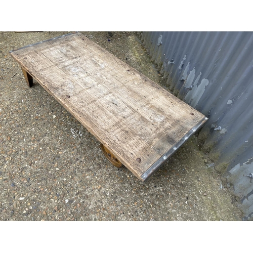 39 - An upcycled vintage market barrow coffee table 120x 57x 30