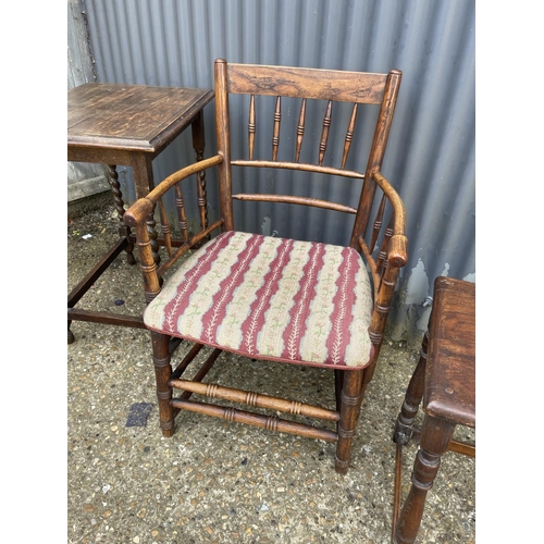 5 - An elm carver chair, barley twist table and another table