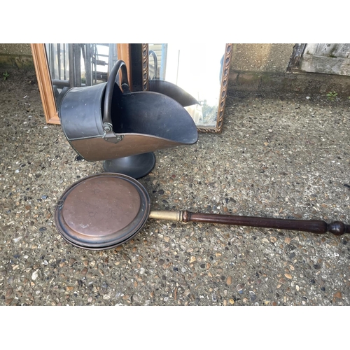 75 - Two mirrors, warming pan and coal scuttle