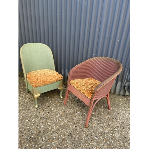 78 - A pink Lloyd loom chair together with a green bedroom chair