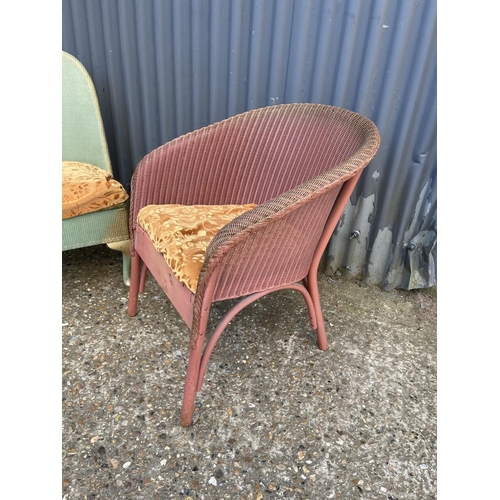 78 - A pink Lloyd loom chair together with a green bedroom chair