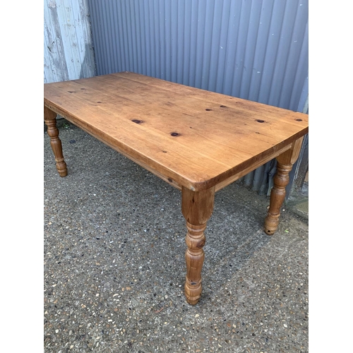 97 - Large pine table with screw on legs, length 183cms, height 78cms, width 92cms