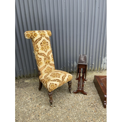 11 - A rosewood chair, inlaid wall cupboard and Sutherland table