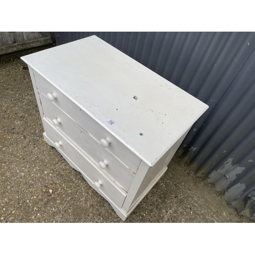 112 - A white painted pine chest of three drawers 92x54x 77