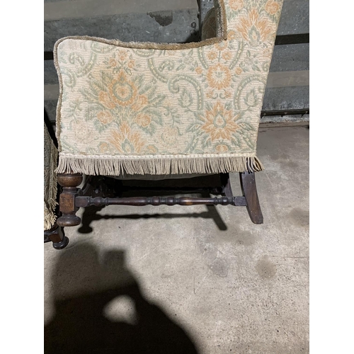 153 - Pair carved oak framed wing armchairs