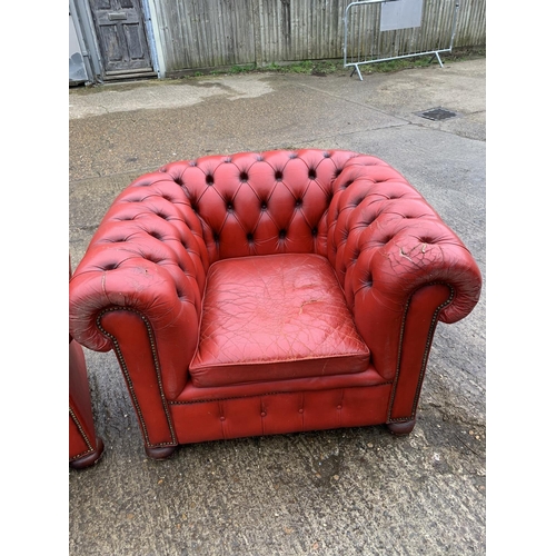 160 - Red leather buttoned chesterfield 3 piece suite for repair