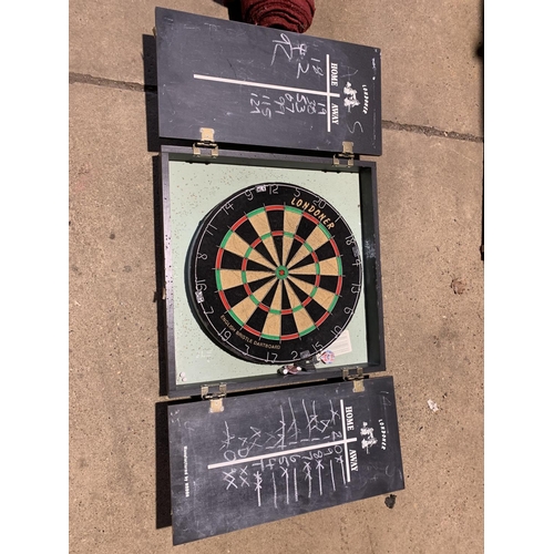 209 - Snooker table on folding legs and Dartboard cabinet