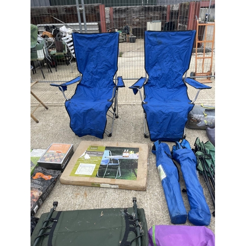 273 - A large collection of camping items including folding chairs, tables, tents, bbqs and sleeping bags