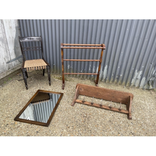 33 - A victorian chair, airer, coat fillet and oak mirror