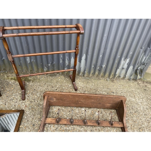 33 - A victorian chair, airer, coat fillet and oak mirror