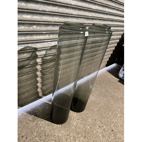 360 - Pair of tall smoke glass vases height 90 cms