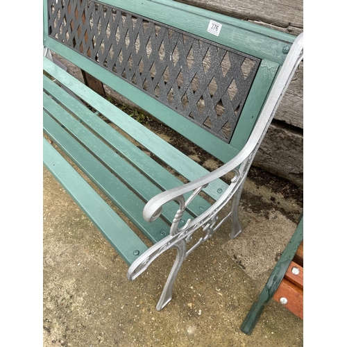 376 - Green and silver painted garden bench