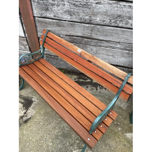 377 - Iron framed garden bench with refurbished hardwood slatted seat