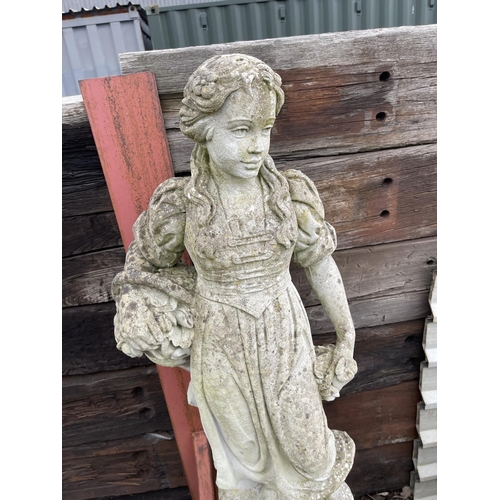 393 - Concrete statue of girl on a plinth height 156 cms