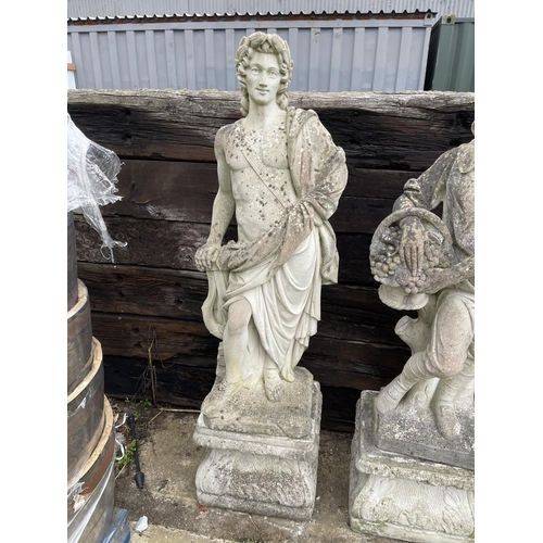 396 - Concrete statue of Classical figure on large plinth height 165 cms