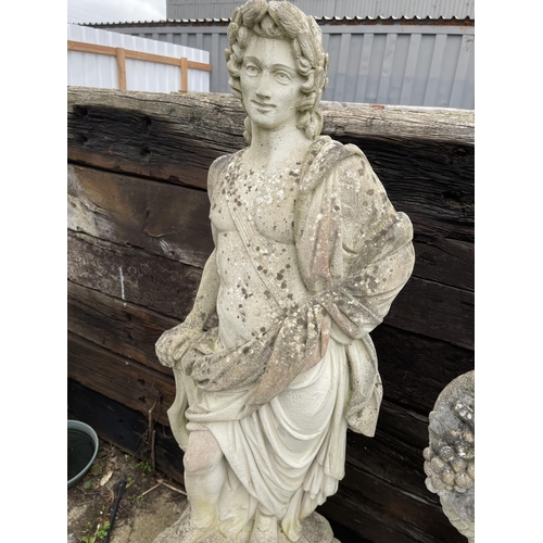 396 - Concrete statue of Classical figure on large plinth height 165 cms