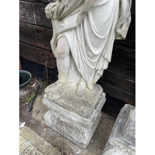 396 - Concrete statue of Classical figure on large plinth height 165 cms