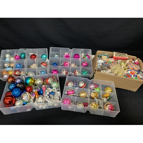 428 - Vintage Christmas baubles and box of decorations