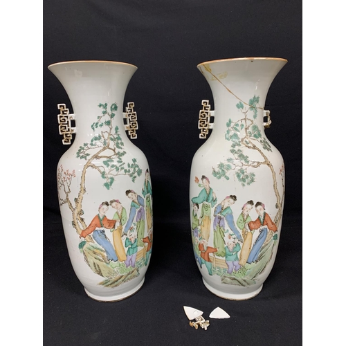 448 - Pair of tall oriental vases, 1 repaired and damaged, height 58cms