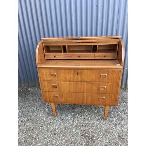 50 - A mid century danish style teak cylinder bureau