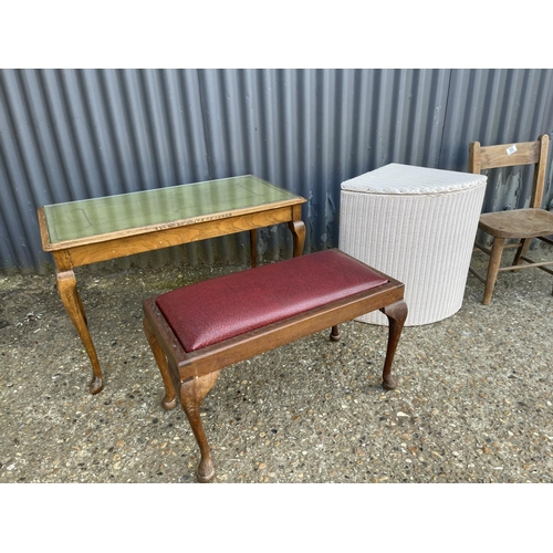 68 - A childs chair, a white Lloyd loom box, a stool and a coffee table