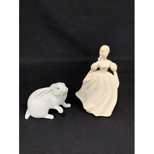 749 - Herend Rabbit Figure and A Merry Maidens design Figure by Lamorna pottery, Cornwall height 20 cms