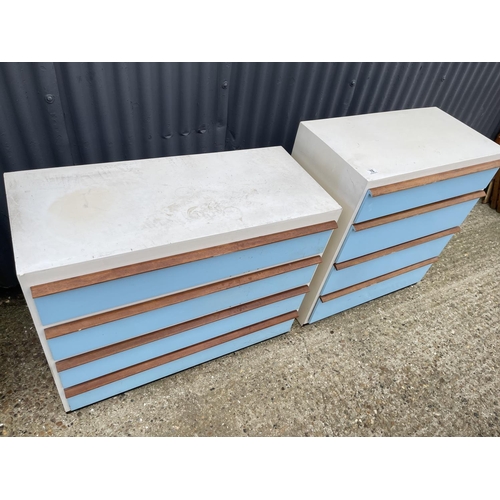 78 - Two retro blue and white painted ply chests of drawers