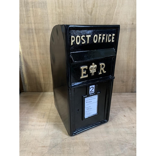 820 - Black metal wall hanging post box with key height 64 cms