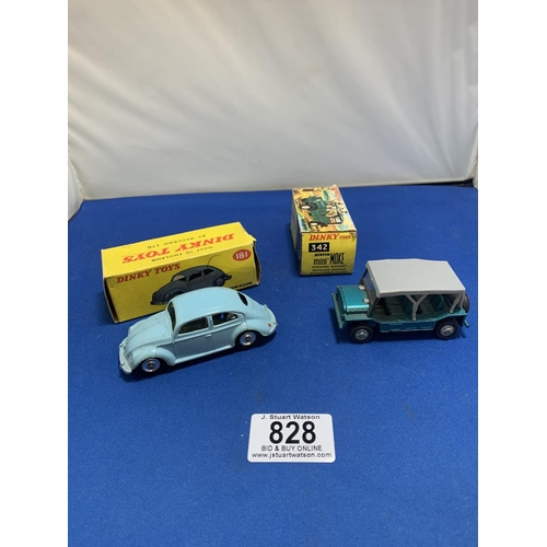 828 - Two boxed Dinky toys, 181 Volkswagen & 342 Mini Moke