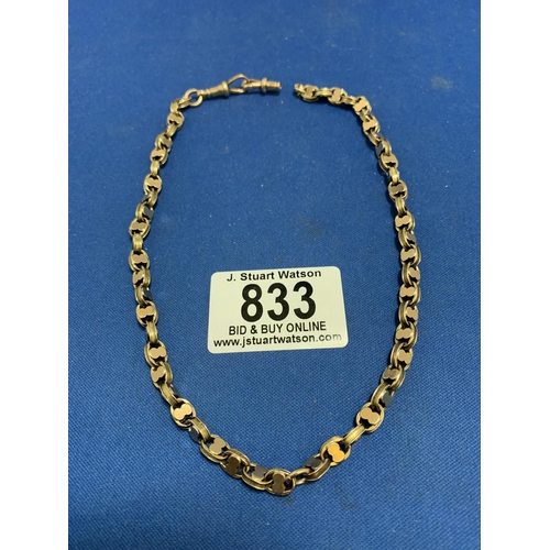 833 - 9ct Rose Gold Watch Chain, with two lobster claw clasps, one currently detached, overall length 36 c... 