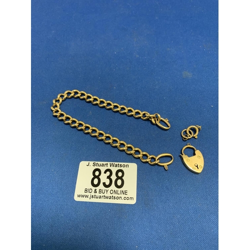 838 - Victorian 18ct Gold Bracelet with padlock clasp detached, weight 27.9 gms, each link marked