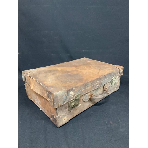 184 - Black painted domed trunk & antique leather case