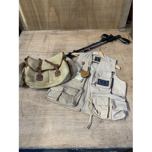 1048 - House of Hardy waistcoat, fishing bag and two walking poles