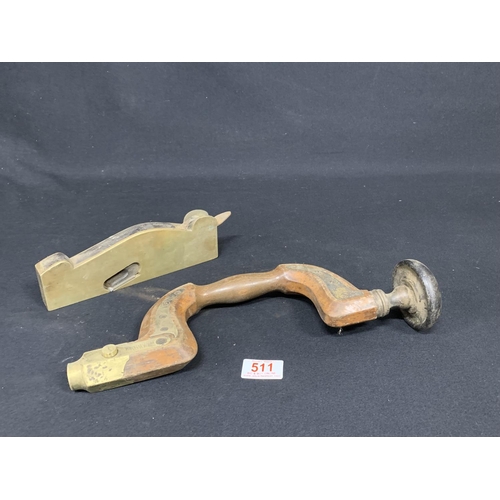 511 - Antique Marples brace and brass shoulder plane