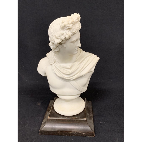 540 - Parianware classical bust on wooden plinth, height 34cms