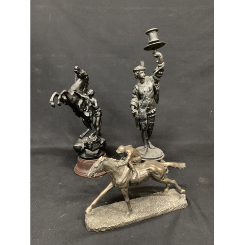 541 - 2 Spelter figures and horse and jockey figure