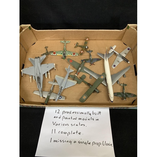 673 - 12 painted aeroplane models, 11 complete, 1 missing blade