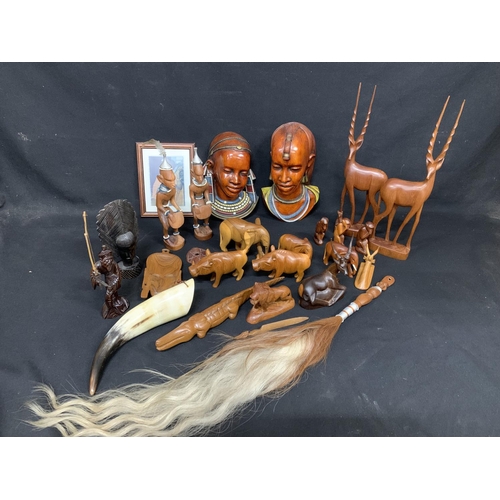 685 - Carved ethnic items and other wooden figures