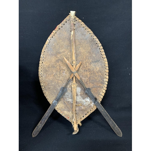 686 - Ethnic drum, height 43cms and shield