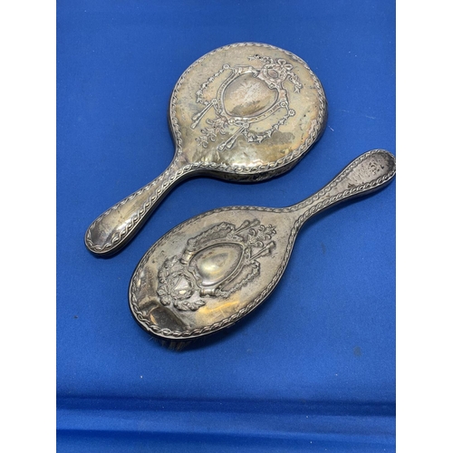 843 - Hallmarked Silver back Brush and mirror